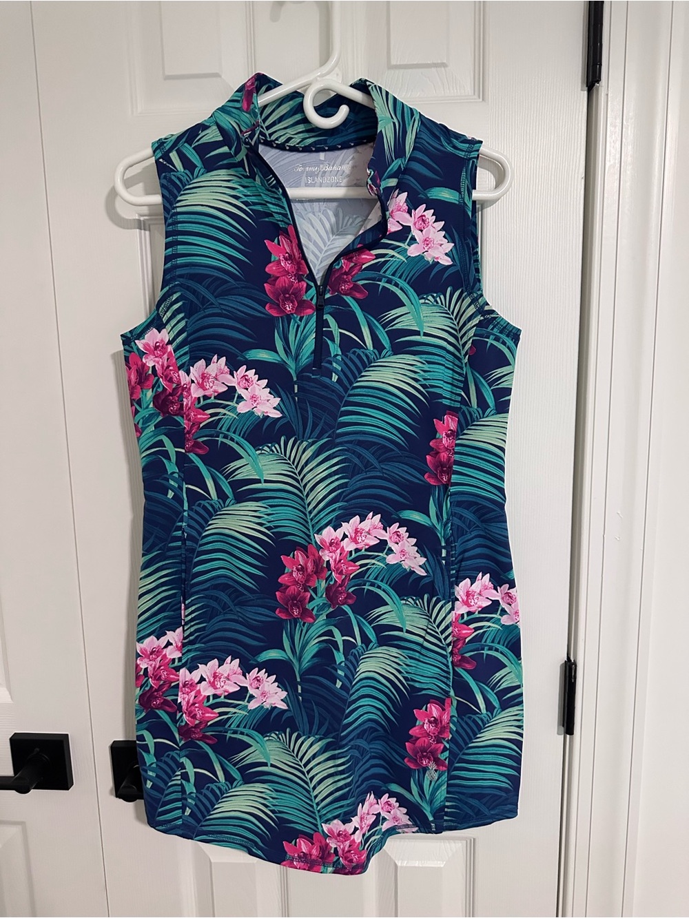 Tommy Bahama Navy Tropical Palm & Pink Floral Sleeveless Dress